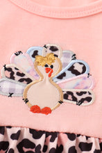 Load image into Gallery viewer, Pink leopard turkey applique girl dress
