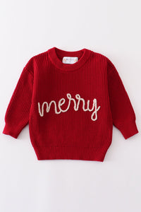 Maroon merry hand-embroidered oversize sweater