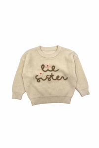 Beige lil sister hand-embroidered pullover sweater