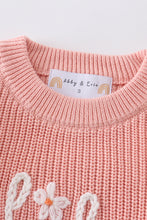 Load image into Gallery viewer, Pink lil sister hand-embroidered pullover sweater
