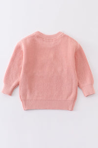 Pink lil sister hand-embroidered pullover sweater