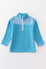 Load image into Gallery viewer, Premium Teal plaid patch fleece top
