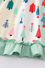 Load image into Gallery viewer, Premium Green christmas tree print ruffle dress
