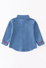 Load image into Gallery viewer, Premium Blue deer applique button down soft denim shirt

