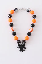 Load image into Gallery viewer, Orange halloween cat bubble chunky necklace
