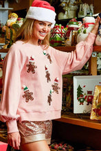 Load image into Gallery viewer, Pink christmas gingerbread sequins shirt -Women

