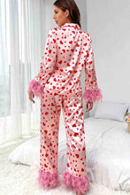Load image into Gallery viewer, Pink valentine&#39;s day heart print fur trim pajamas set for Women

