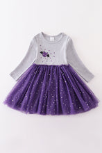Load image into Gallery viewer, Purple halloween bat applique tutu dress

