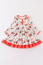 Load image into Gallery viewer, Orange floral print ruffle dress
