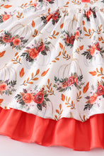 Load image into Gallery viewer, Orange floral print ruffle dress

