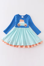 Load image into Gallery viewer, Blue pumpkin car applique dress
