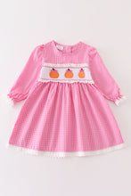 Load image into Gallery viewer, Pink plaid pumpkin smocked ruffle dress
