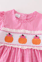 Load image into Gallery viewer, Pink plaid pumpkin smocked ruffle dress
