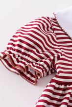Load image into Gallery viewer, Maroon stripe football applique dress
