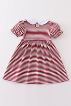 Load image into Gallery viewer, Maroon stripe football applique dress
