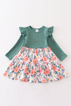 Load image into Gallery viewer, Green floral print ruffle dress
