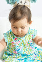 Load image into Gallery viewer, Green lily print ruffle girl baby gown
