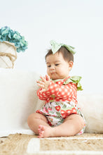 Load image into Gallery viewer, Orange plaid floral print ruffle baby romper
