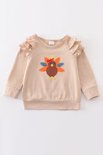 Load image into Gallery viewer, Khaki ruffle turkey embroidery girl top
