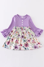 Load image into Gallery viewer, Purple floral print ruffle girl dress

