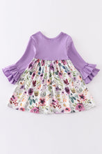 Load image into Gallery viewer, Purple floral print ruffle girl dress
