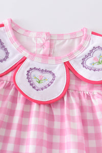 Pink valentine's day plaid embroidery baby set