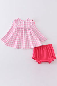 Pink valentine's day plaid embroidery baby set