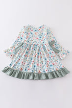 Load image into Gallery viewer, Mint floral print ruffle dress
