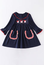 Load image into Gallery viewer, Navy baseball embroidery dress
