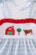 Load image into Gallery viewer, Blue plaid farm embroidery tiered dress
