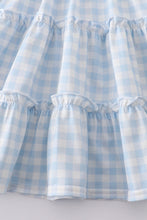 Load image into Gallery viewer, Blue plaid farm embroidery tiered dress

