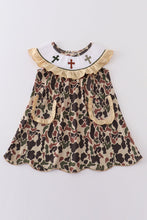 Load image into Gallery viewer, Camouflage easter cross embroidery smocked girl dress
