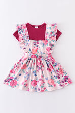 Load image into Gallery viewer, Burgundy floral print ruffle dress set
