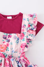 Load image into Gallery viewer, Burgundy floral print ruffle dress set
