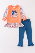 Load image into Gallery viewer, Orange pumpkin applique ruffle girl set
