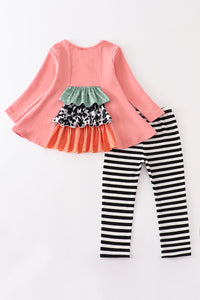 Pink pumpkin applique stripe girl set