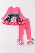 Load image into Gallery viewer, Pink floral print ruffle girl set
