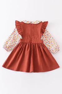Brown floral print dress set