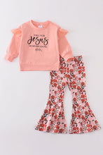 Load image into Gallery viewer, Coral jesus floral print ruffle girl set
