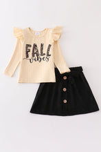 Load image into Gallery viewer, Beige &quot;FALL&quot; ruffle girl skirt set
