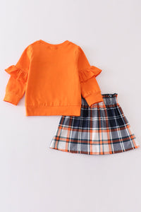 Orange sweet as pie plaid skirt set