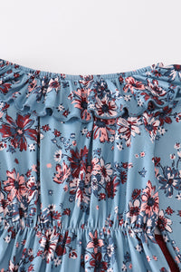 Blue floral print bell pants set