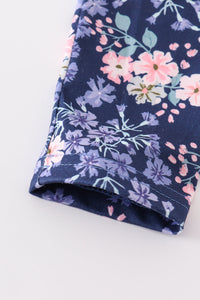 Grey floral print ruffle girl set