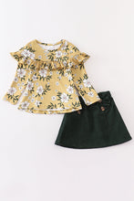 Load image into Gallery viewer, Mustard floral print ruffle girl skirt set
