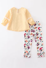 Load image into Gallery viewer, Yellow floral embroidery ruffle girl set
