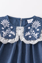 Load image into Gallery viewer, Navy embroidery  ruffle girl set

