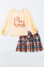 Load image into Gallery viewer, Beige &quot;be kind&quot; plaid skirt set

