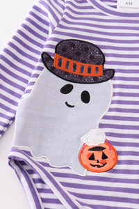 Purple stripe ghost pumpkin applique boy romper
