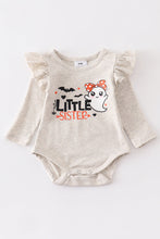 Load image into Gallery viewer, Grey ghost &quot;little sister&quot; ruffle baby romper
