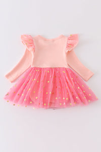 Pink "spooky" ruffle tulle baby romper
